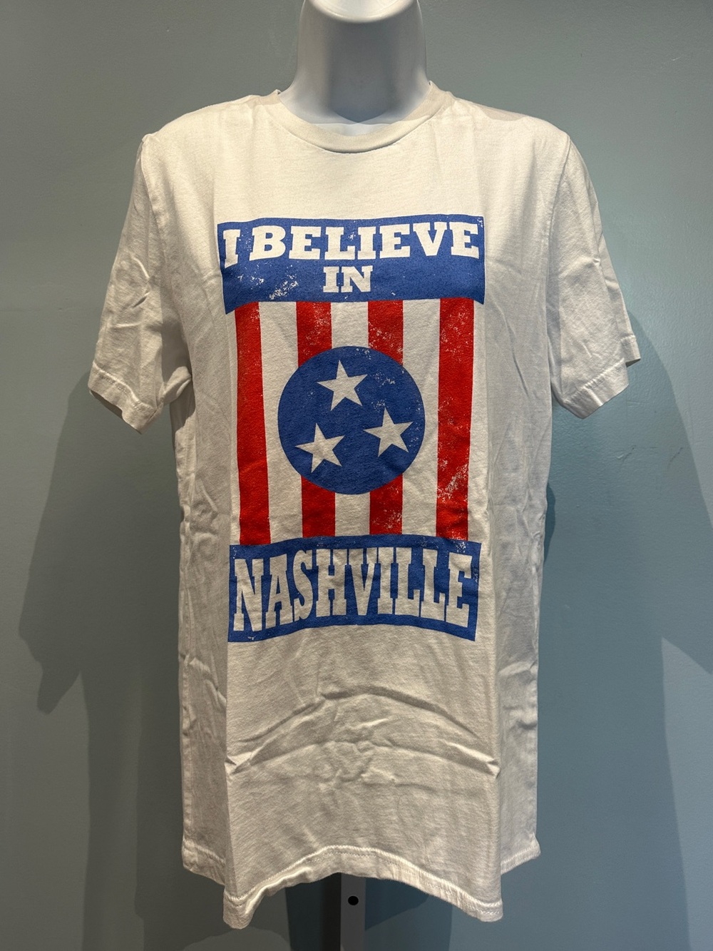 USA Strong Believe in Nashville White Tee Shirt Medium 100% Cotton